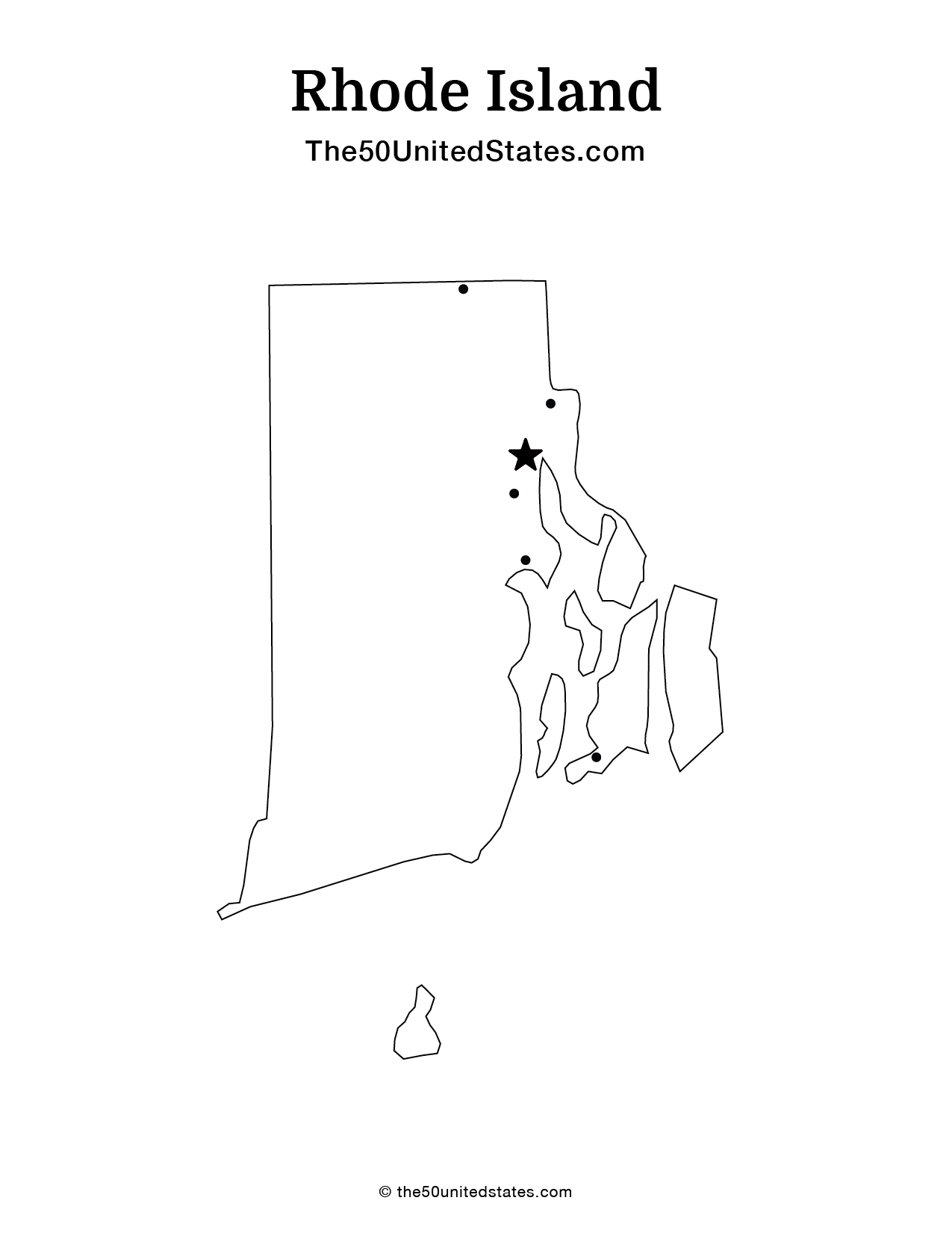 Map of Rhode Island with Cities (Blank)