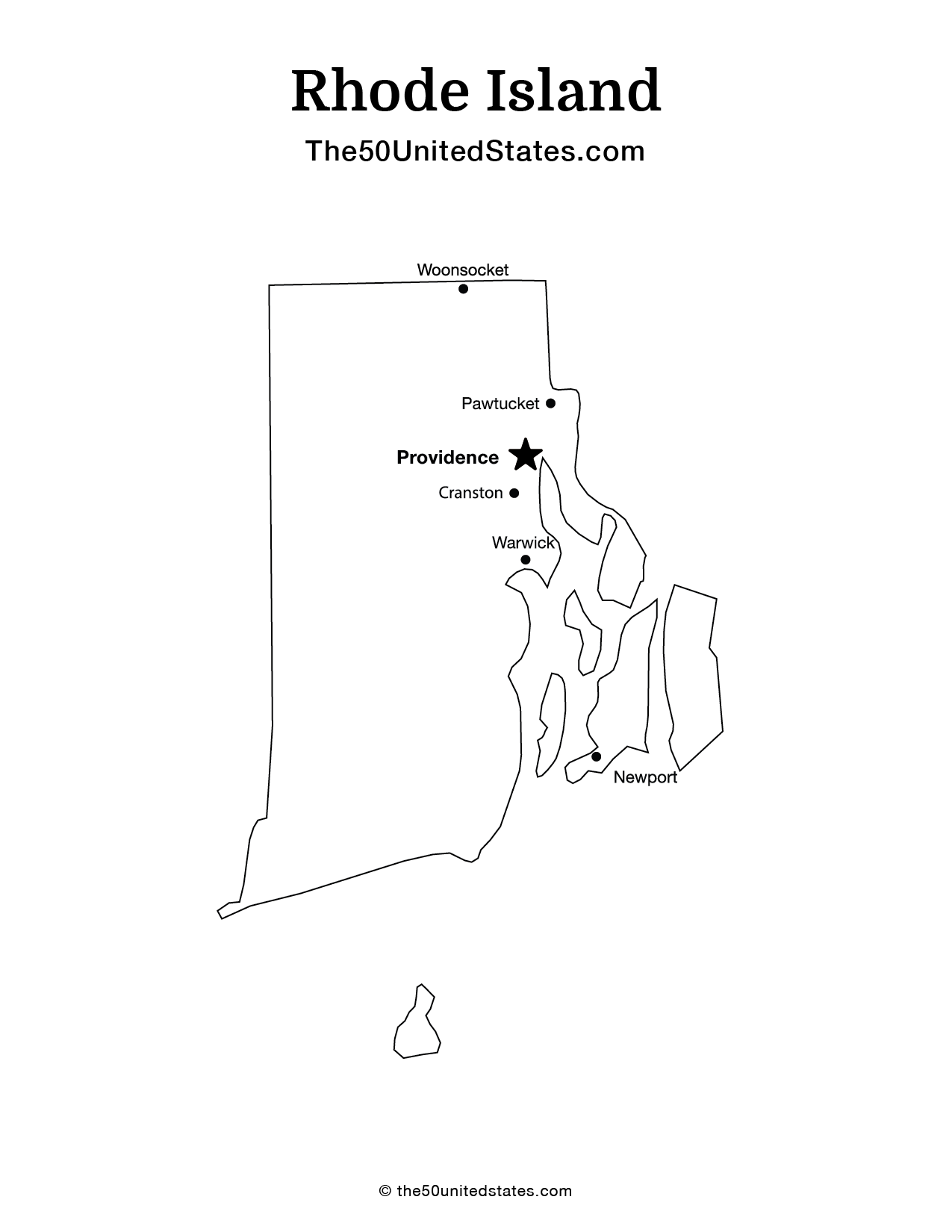 Map of Rhode Island with Cities (Labeled)