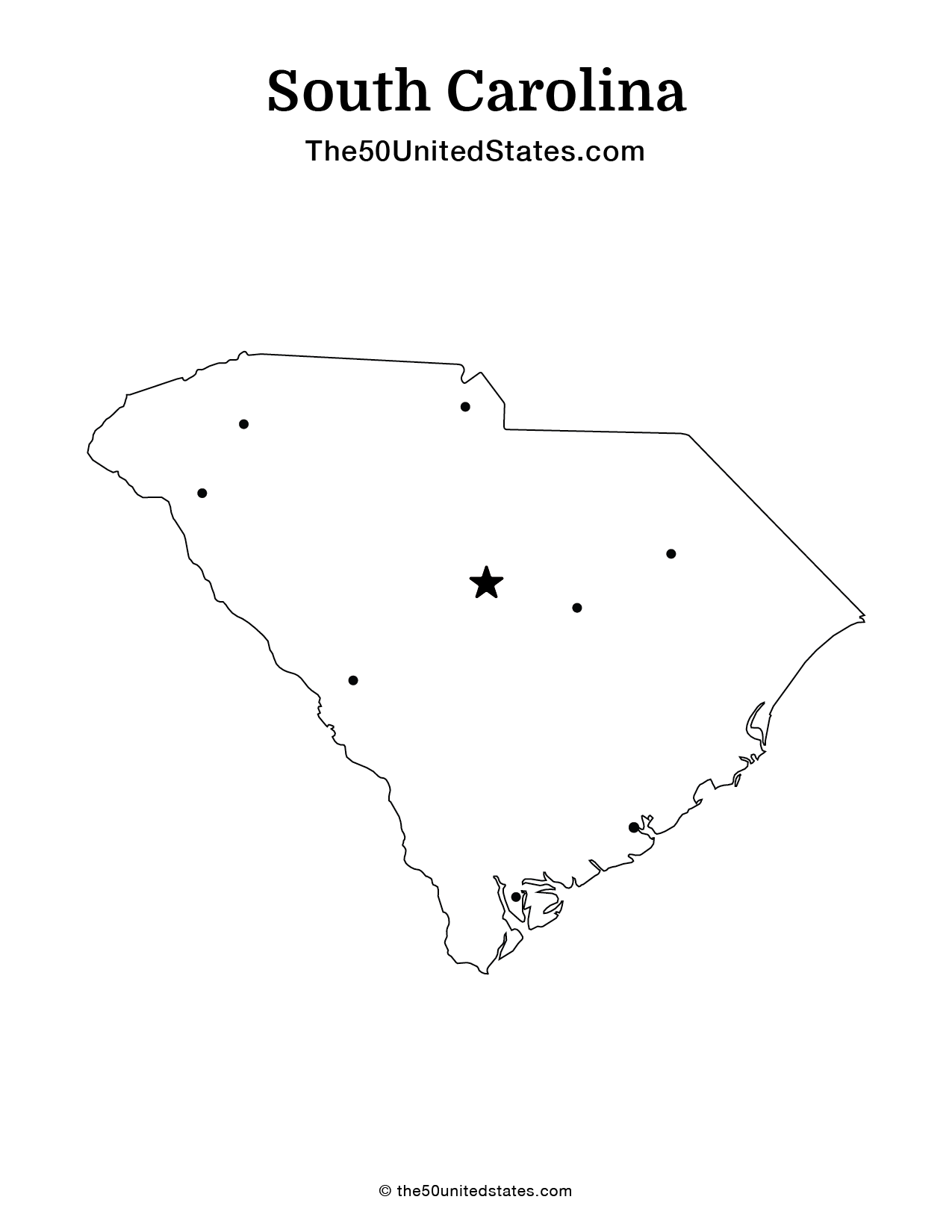 Map of South Carolina with Cities (Blank)