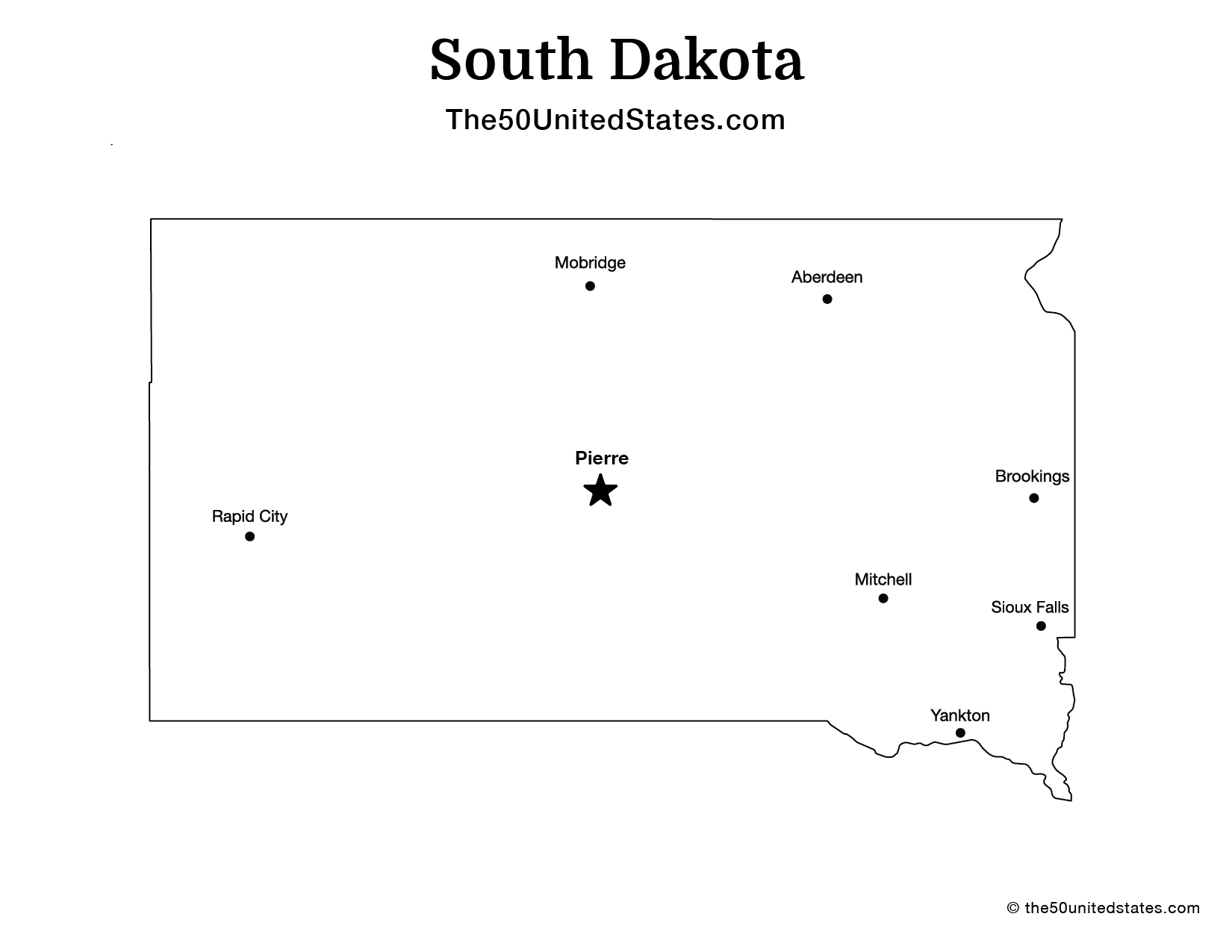 Map of South Dakota with Cities (Labeled)