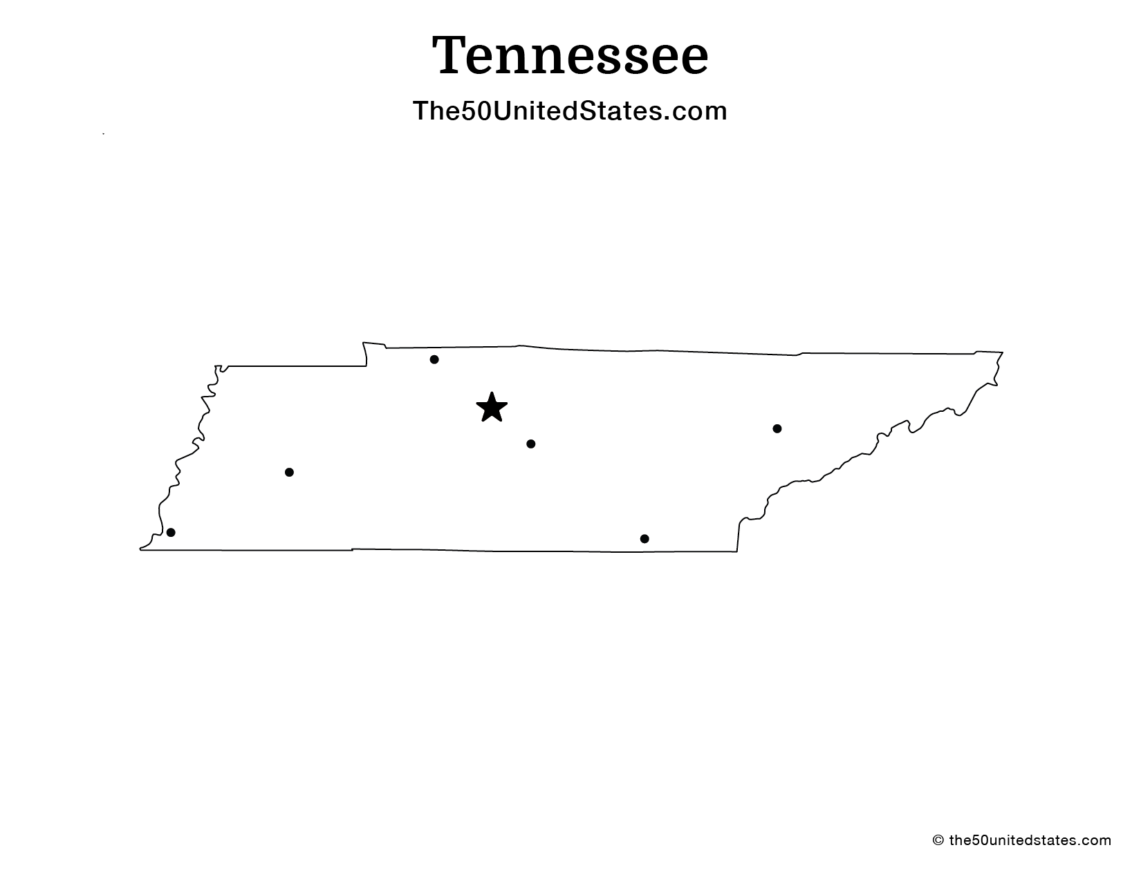 Map of Tennessee with Cities (Blank)