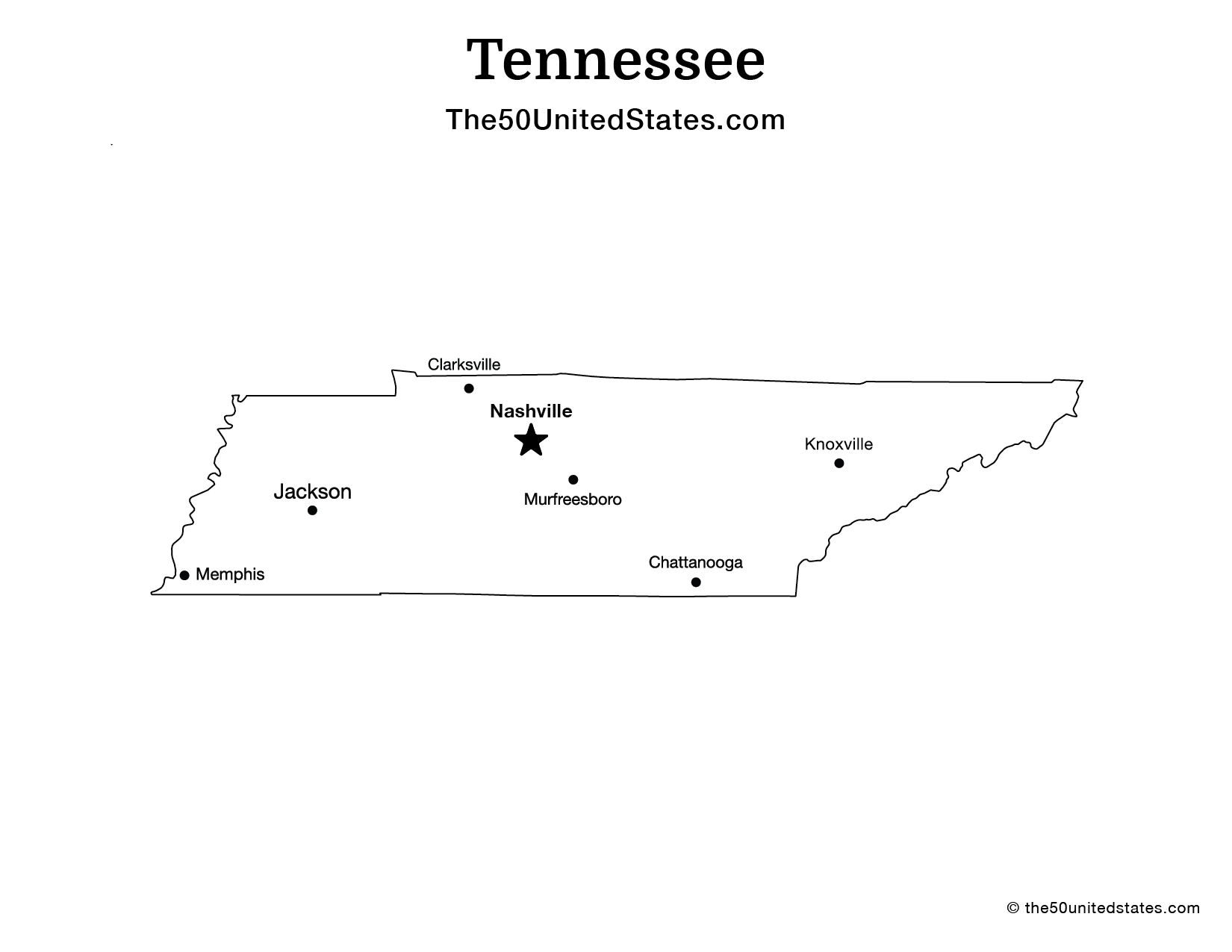 Map of Tennessee with Cities (Labeled)