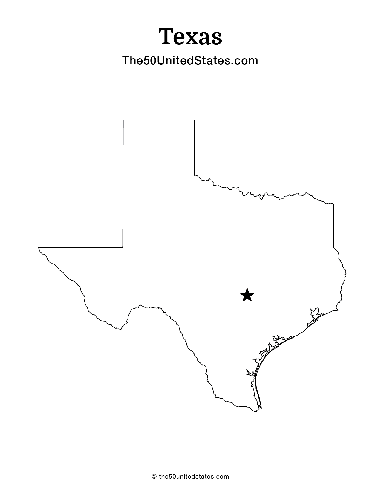 Map of Texas with Capital (Blank)