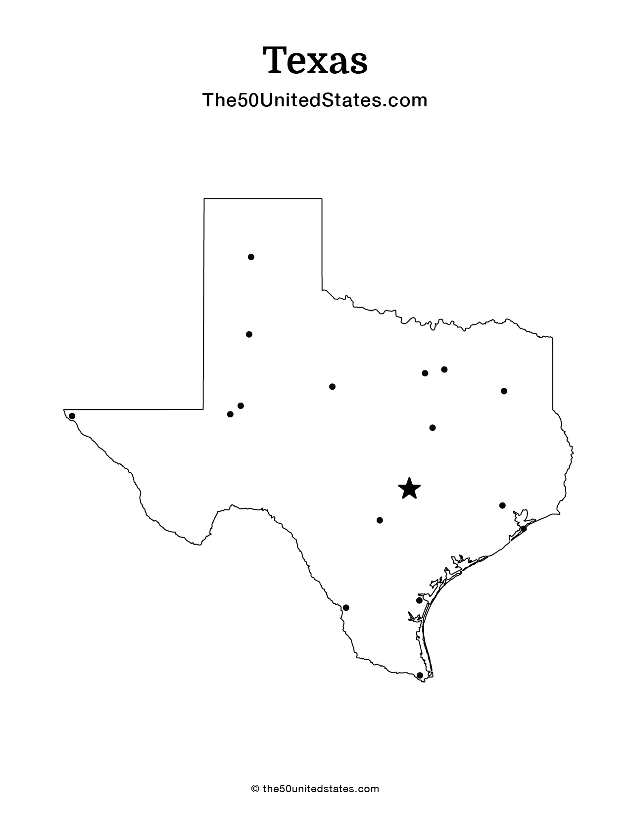 Map of Texas with Cities (Blank)