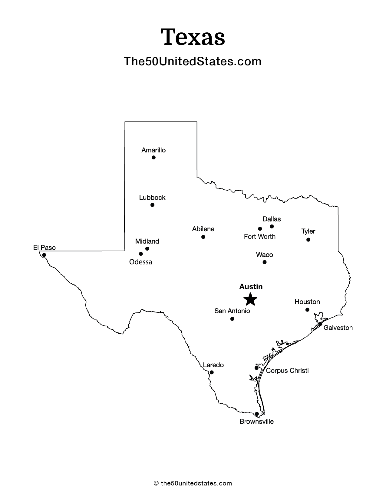 Map of Texas with Cities (Labeled)