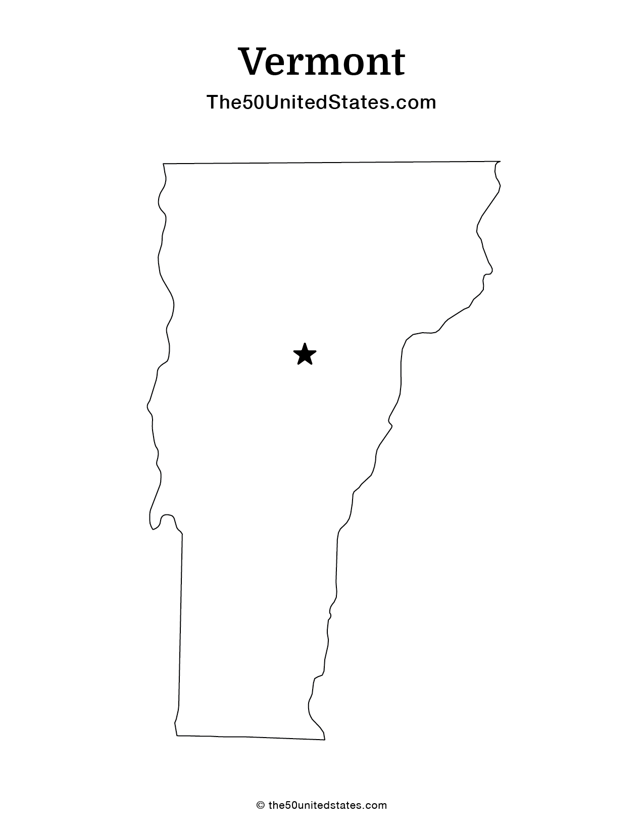 Map of Vermont with Capital (Blank)