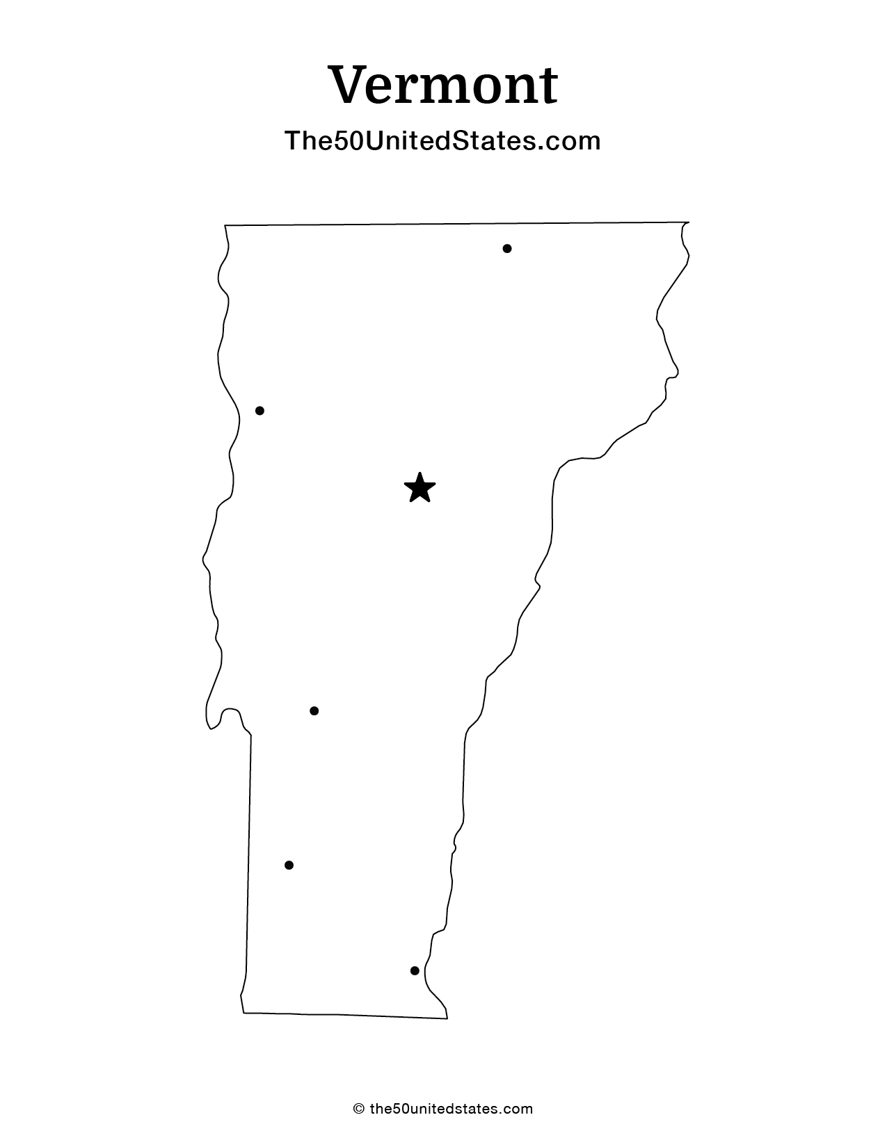 Map of Vermont with Cities (Blank)
