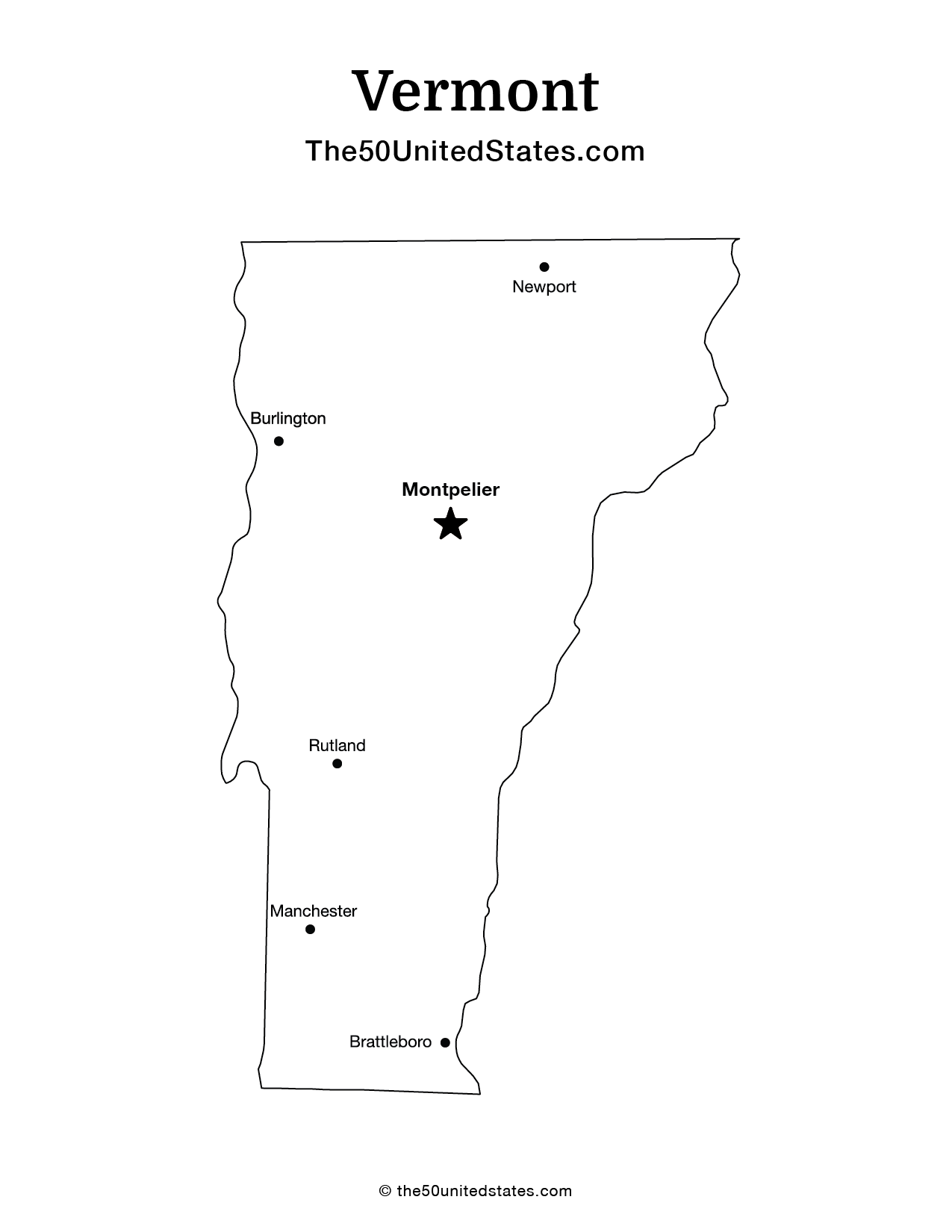 Map of Vermont with Cities (Labeled)