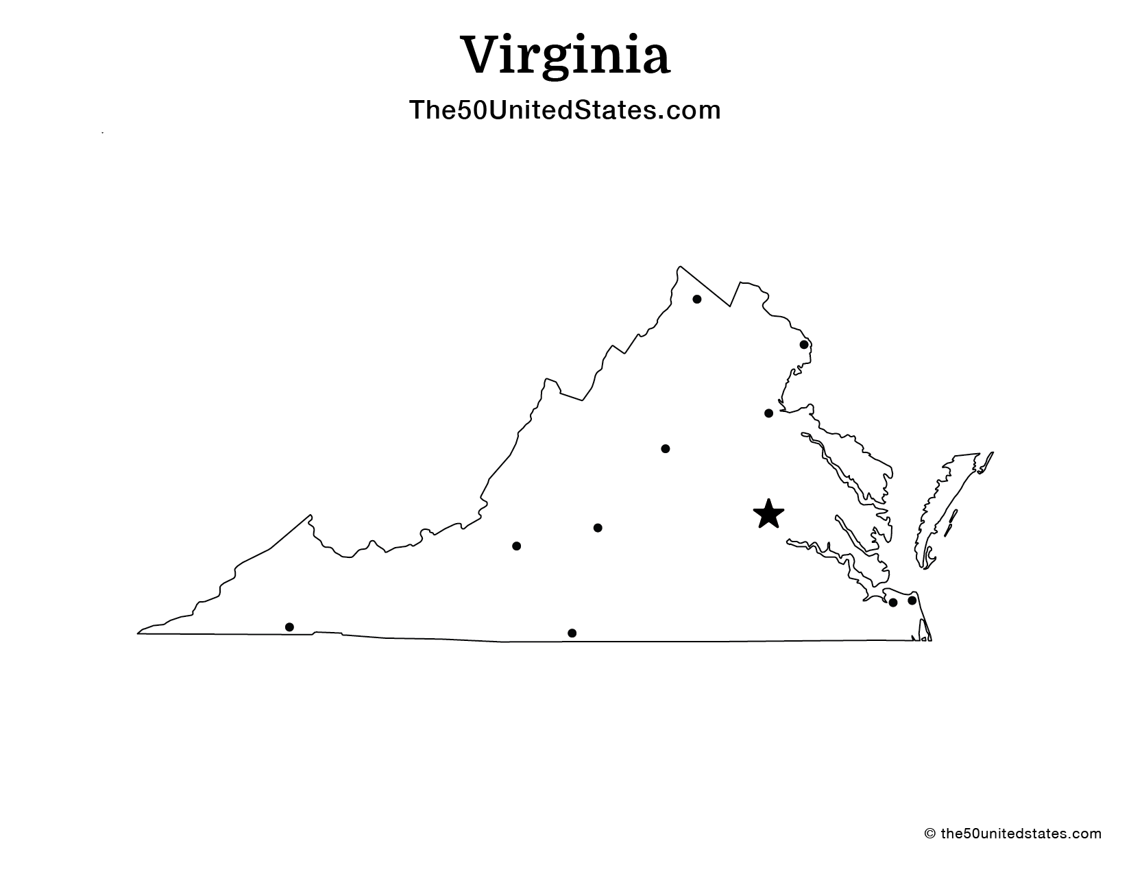 Map of Virginia with Cities (Blank)