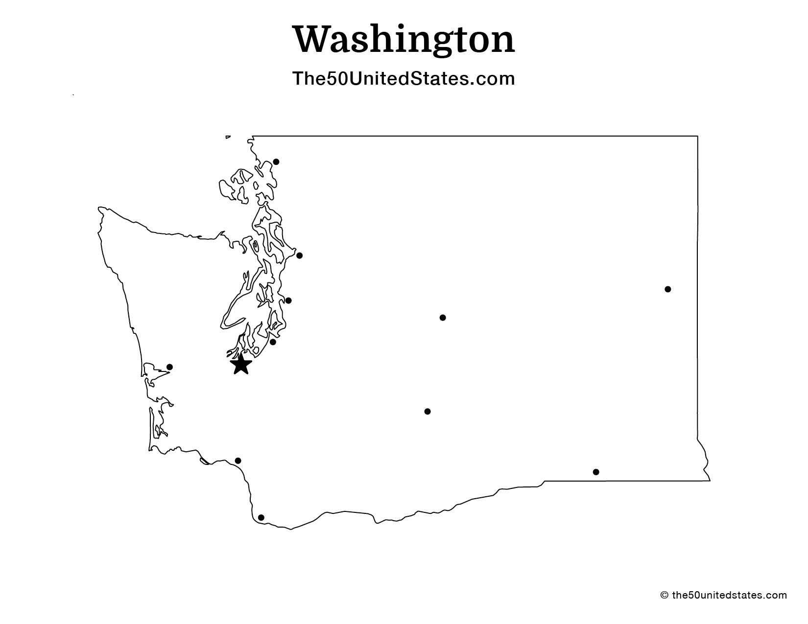 Map of Washington with Cities (Blank)