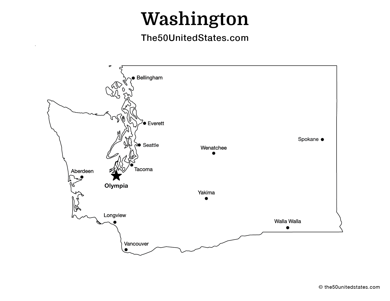 Map of Washington with Cities (Labeled)