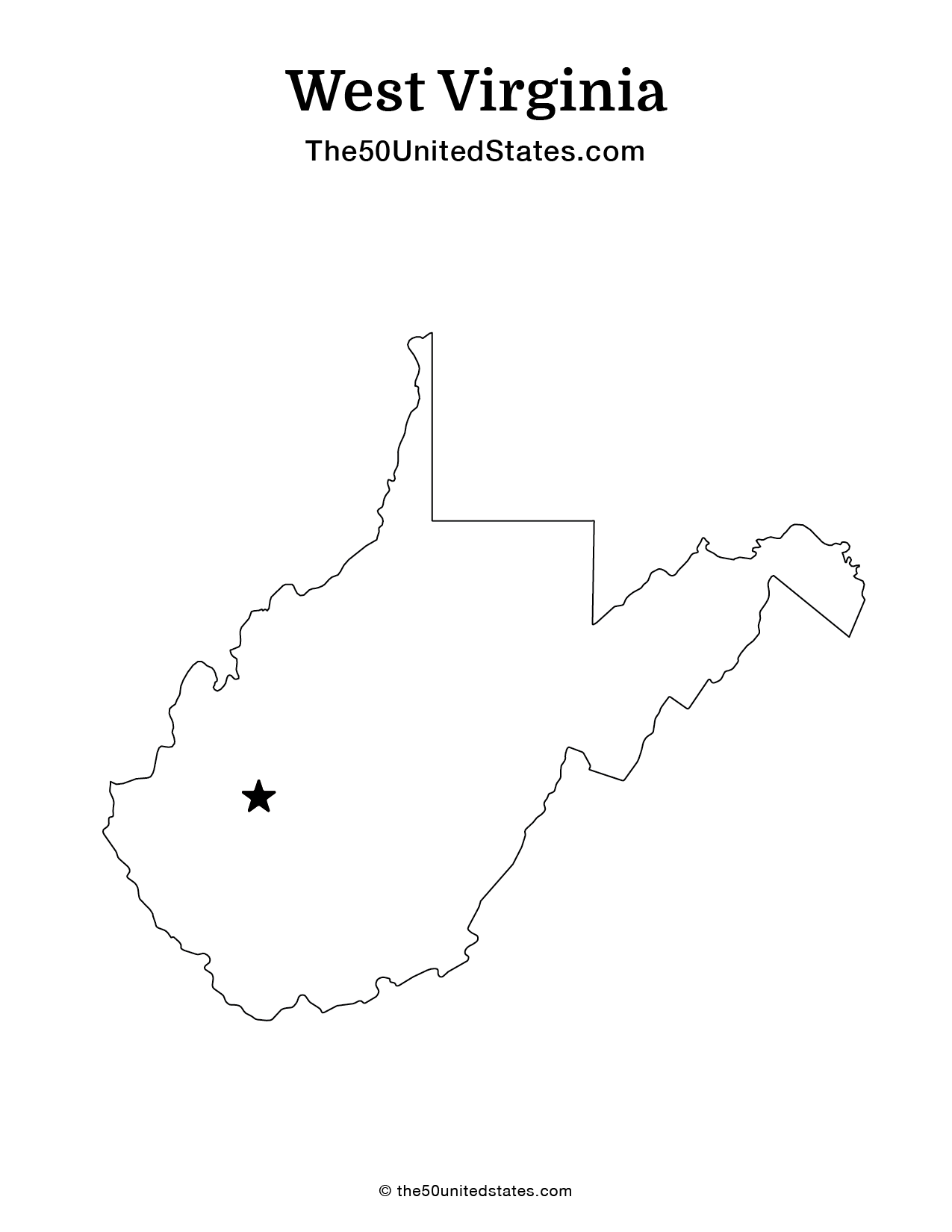 Map of West Virginia with Capital (Blank)