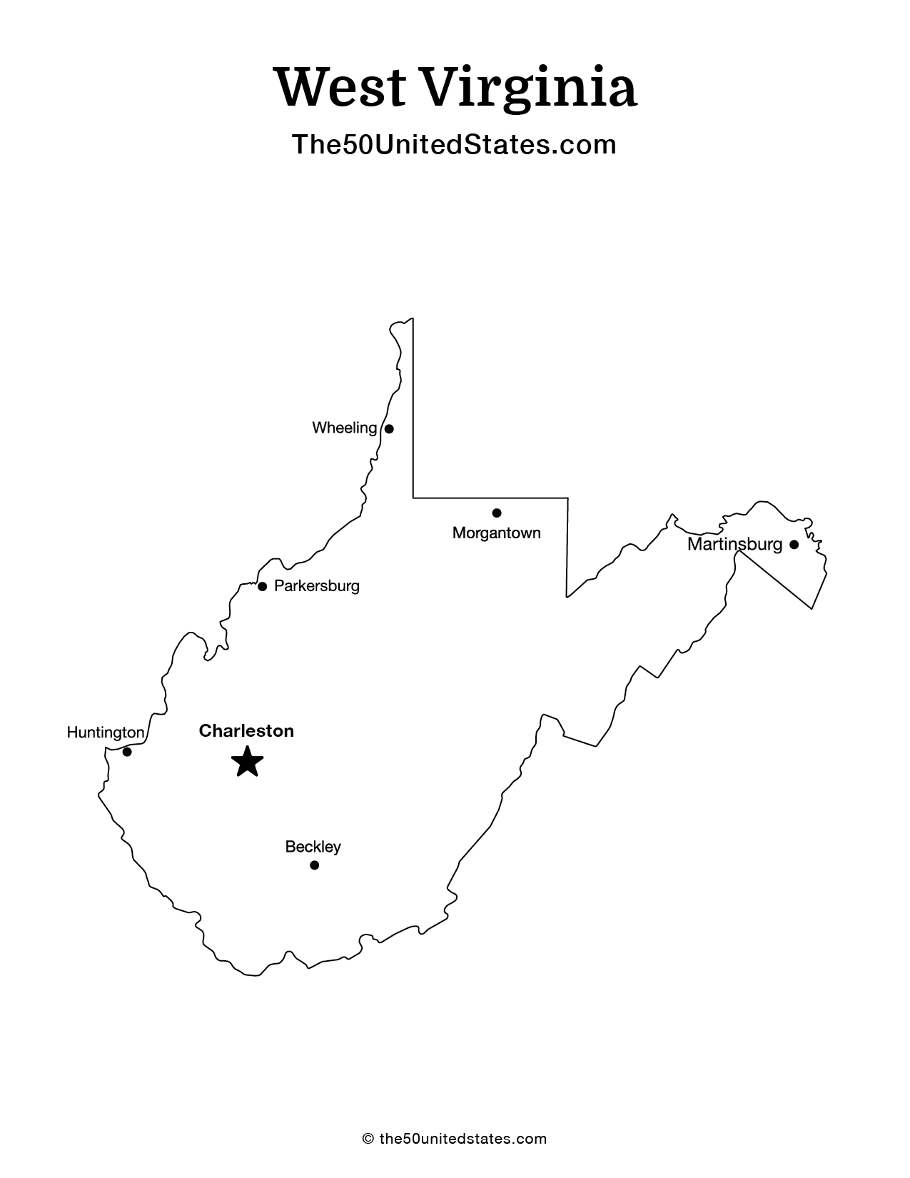 Map of West Virginia with Cities (Labeled)