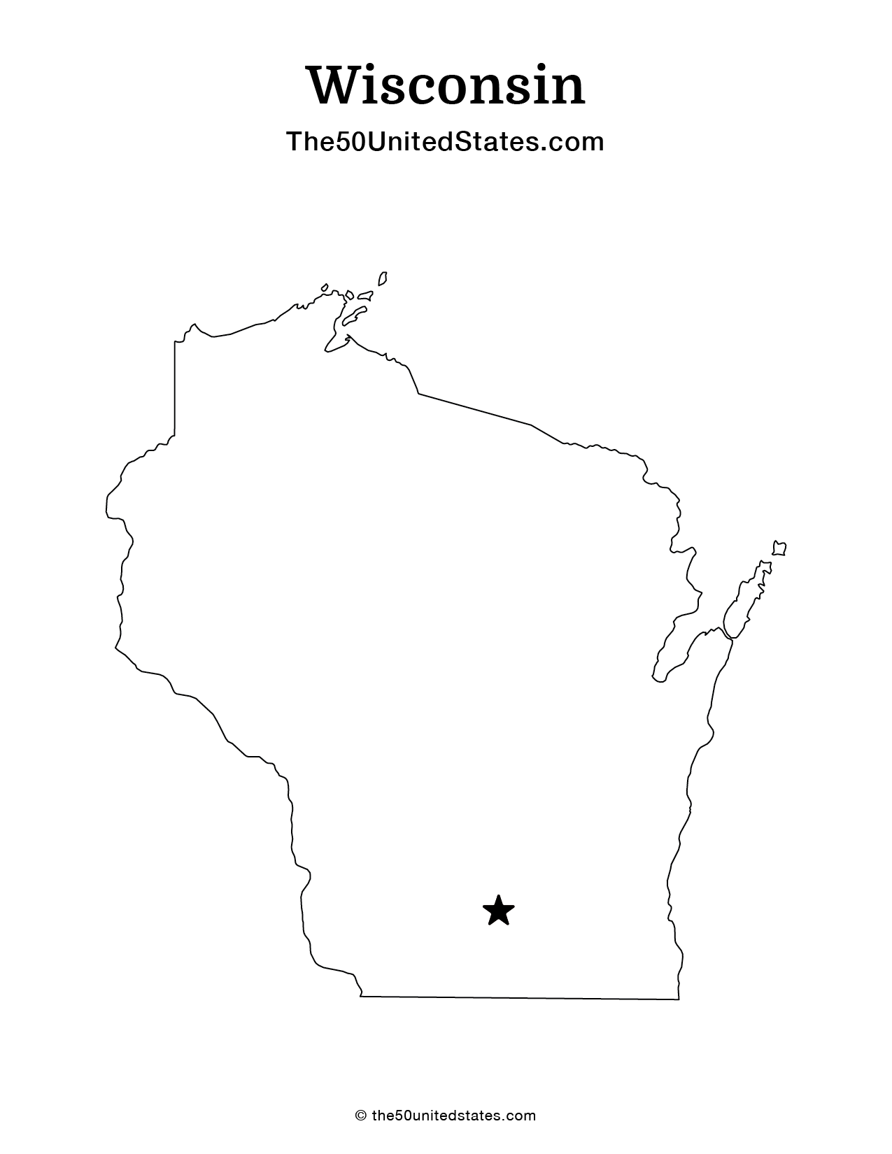 Map of Wisconsin with Capital (Blank)