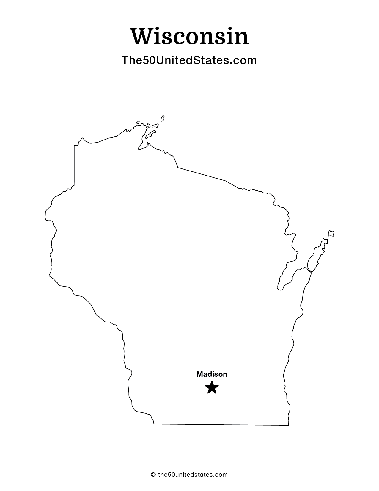 Map of Wisconsin with Capital (Labeled)