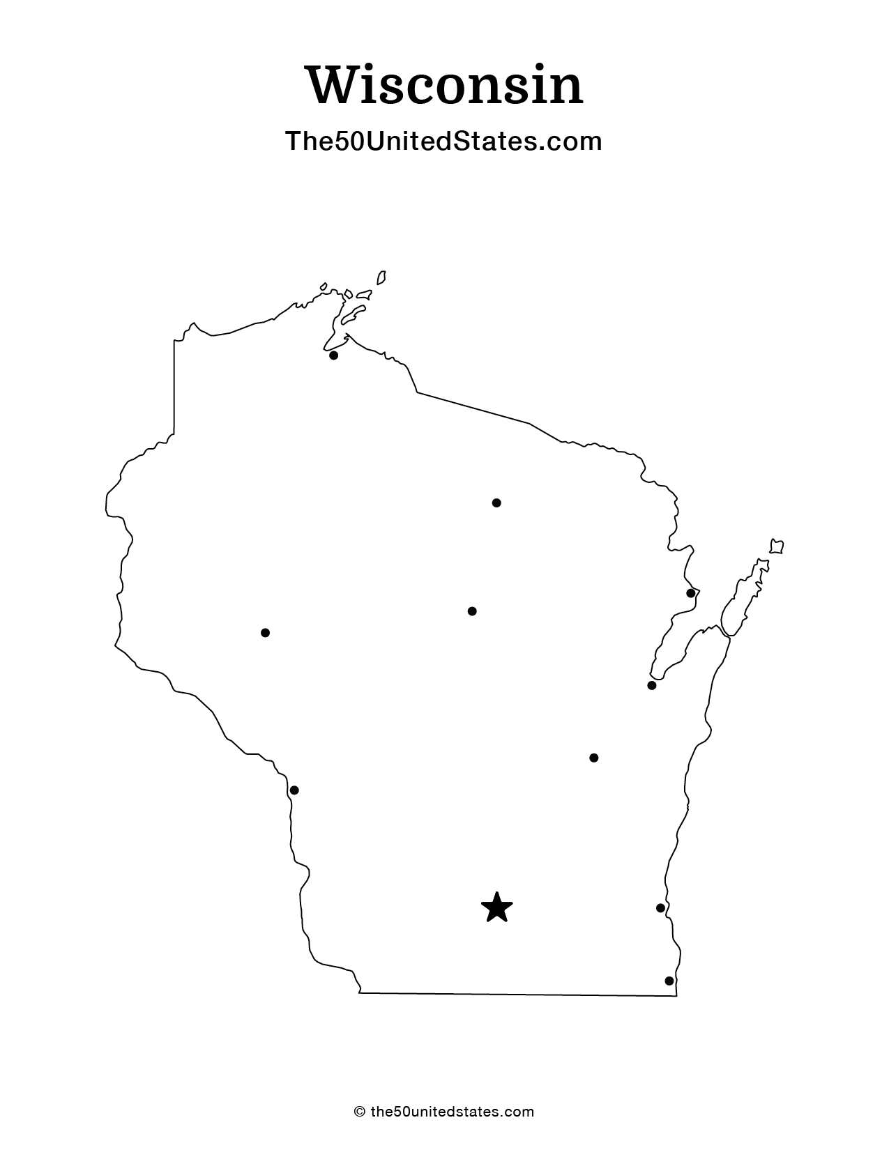 Map of Wisconsin with Cities (Blank)
