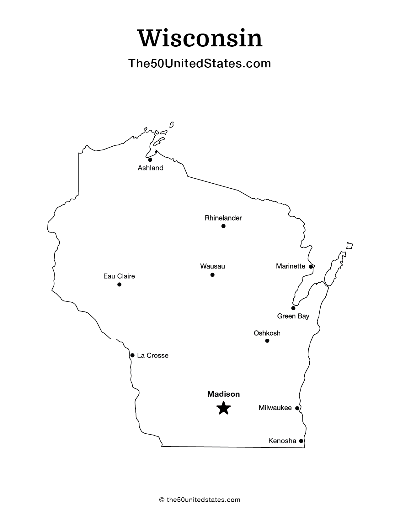 Map of Wisconsin with Cities (Labeled)