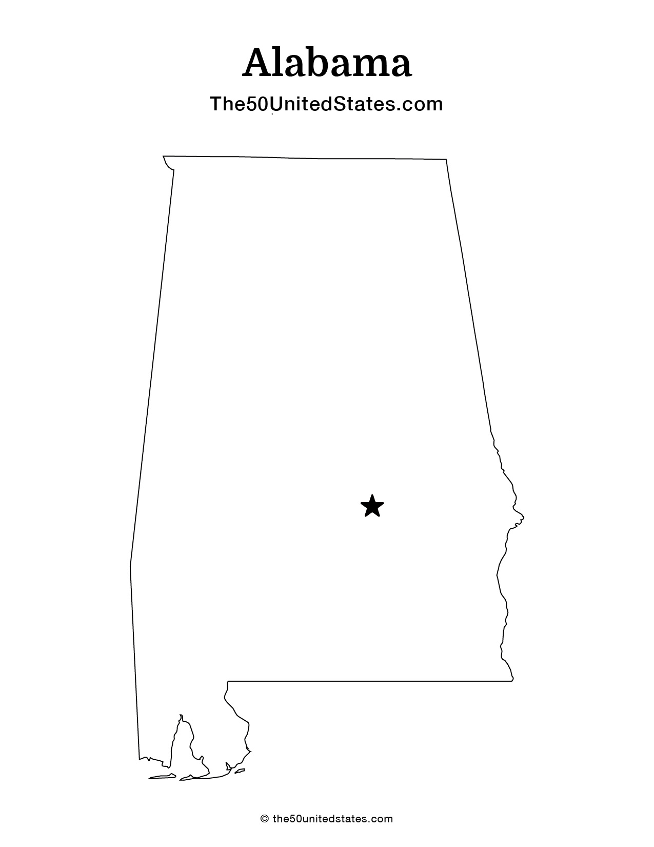 Map of Alabama with Capital (Blank)