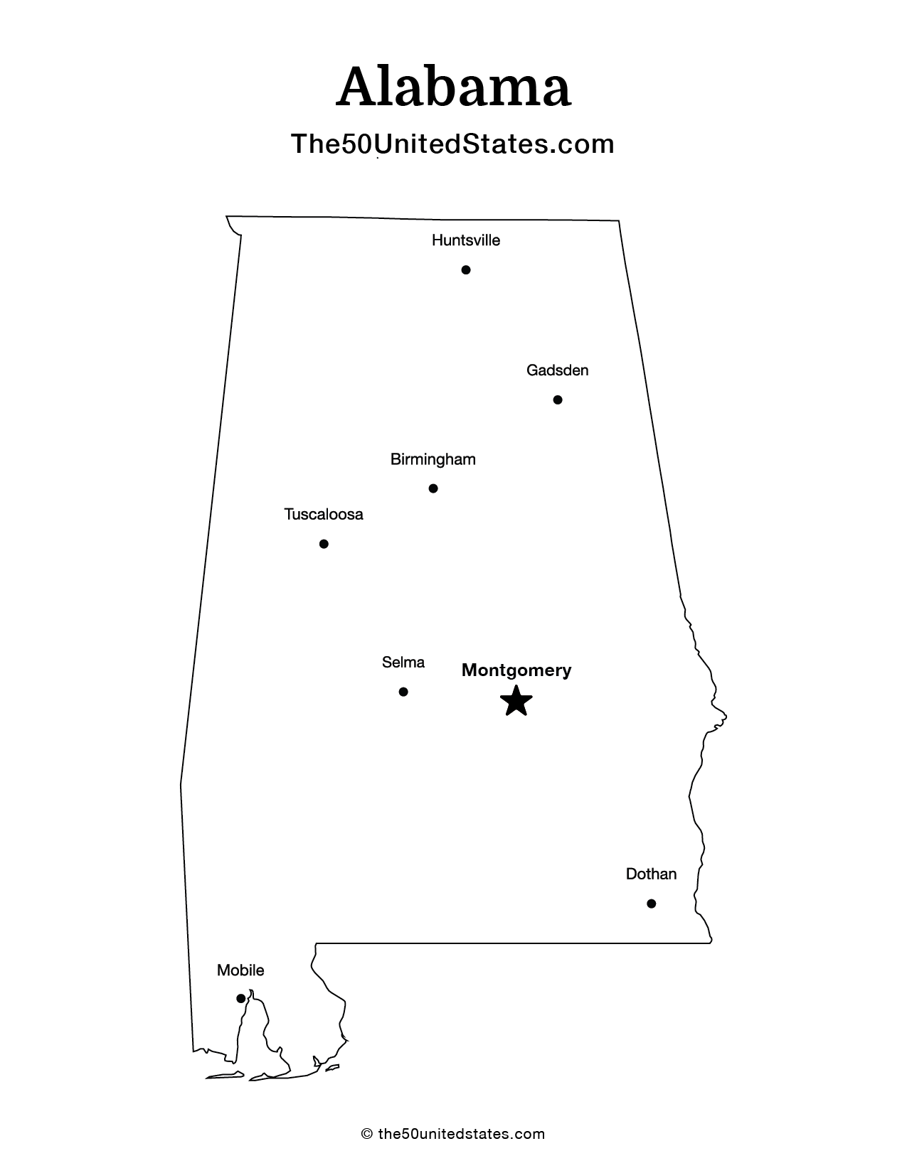 Map of Alabama with Cities (Labeled)