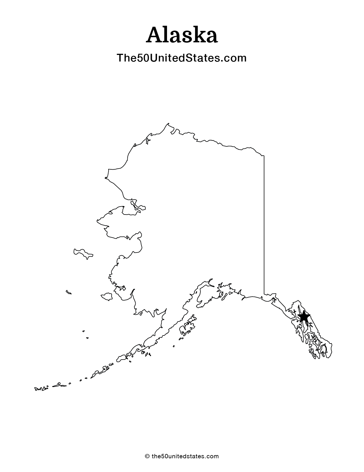 Map of Alaska with Capital (Blank)