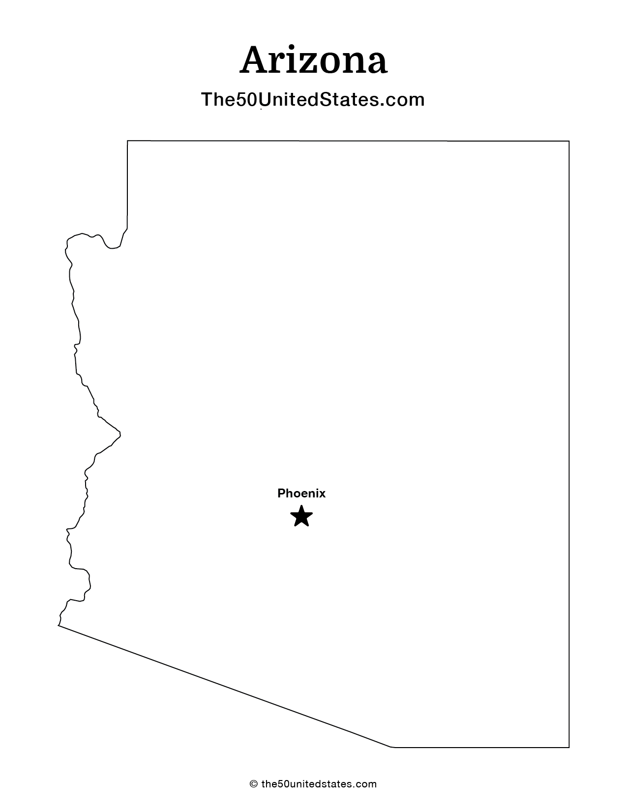 Map of Arizona with Capital (Labeled)