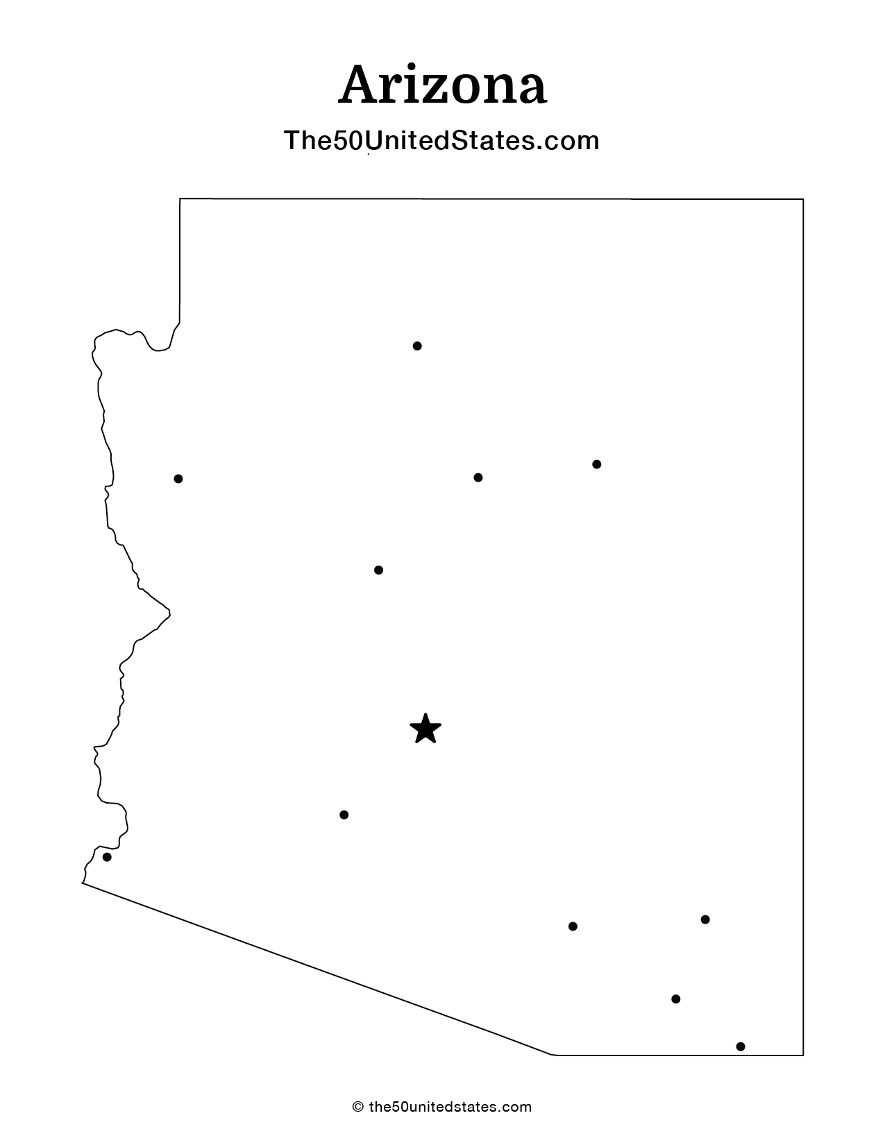 Map of Arizona with Cities (Blank)