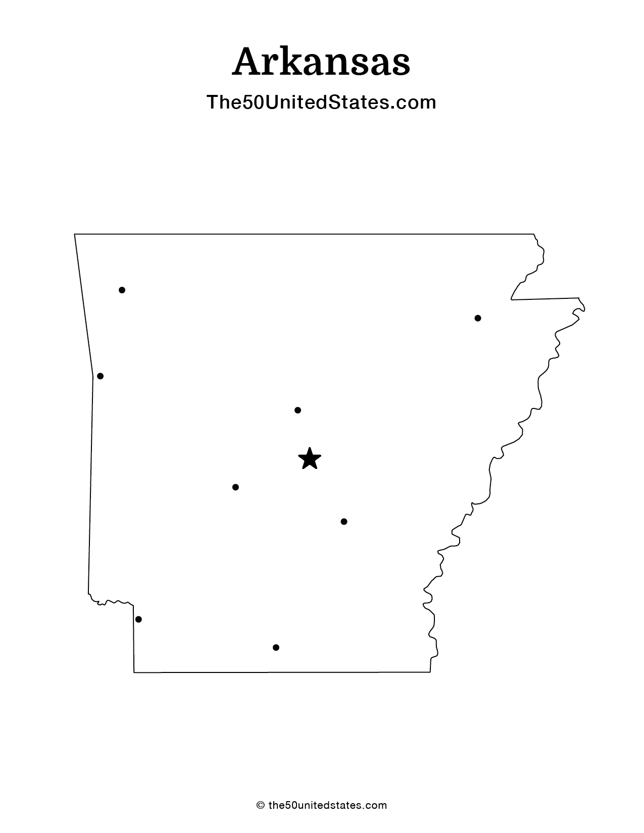 Map of Arkansas with Cities (Blank)