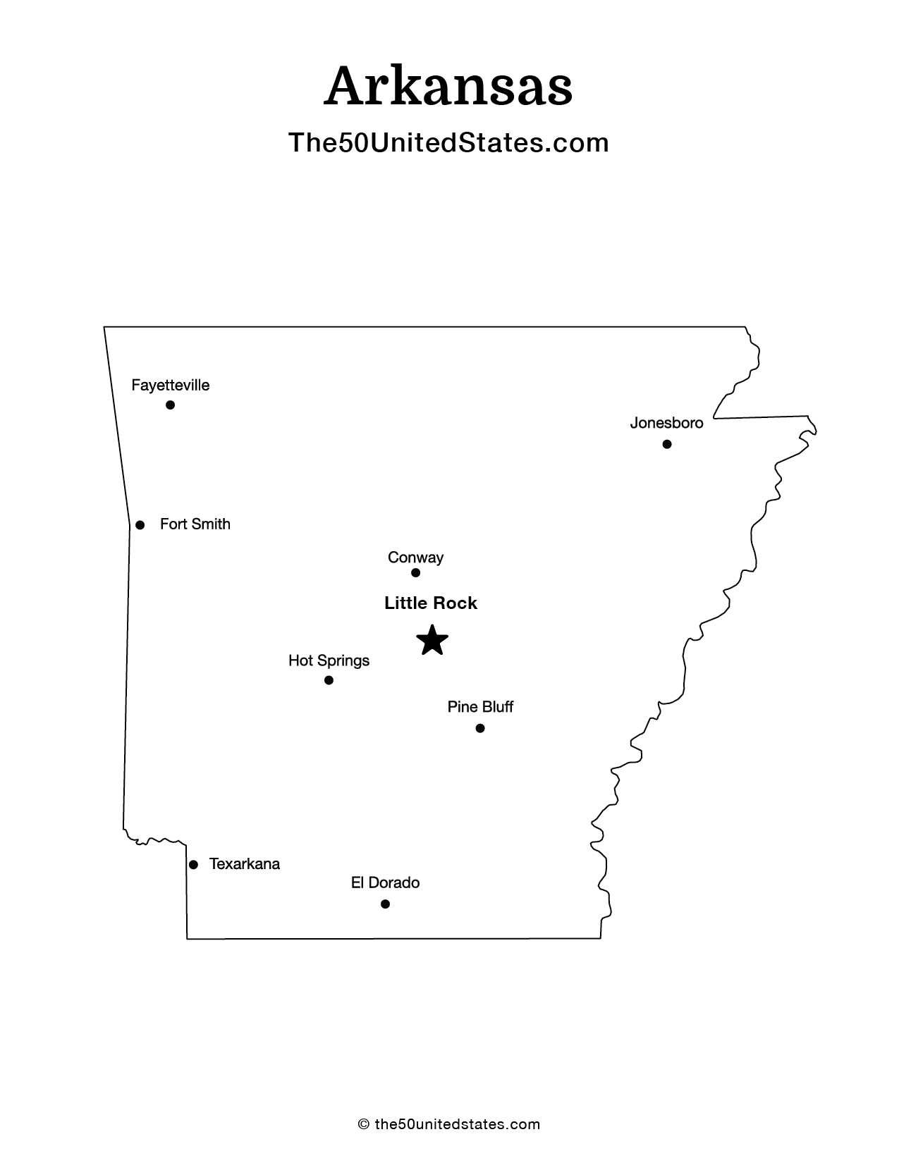 Map of Arkansas with Cities (Labeled)