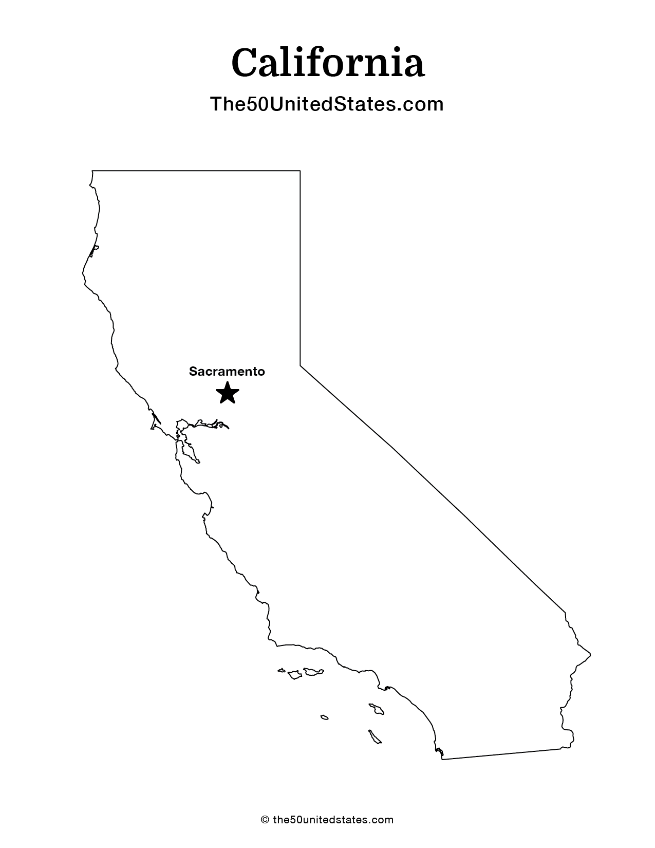 Map of California with Capital (Labeled)