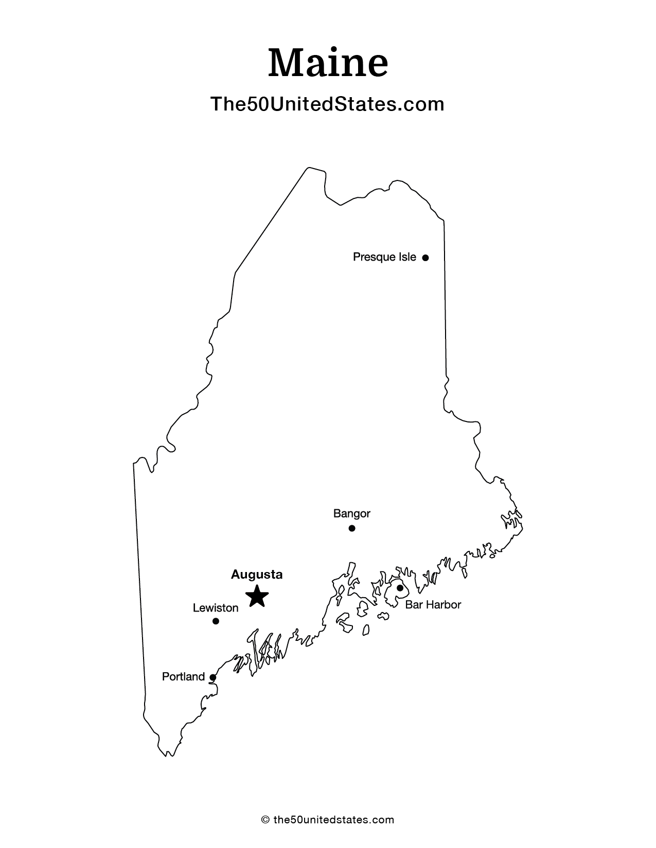 Map of Maine with Cities (Labeled)