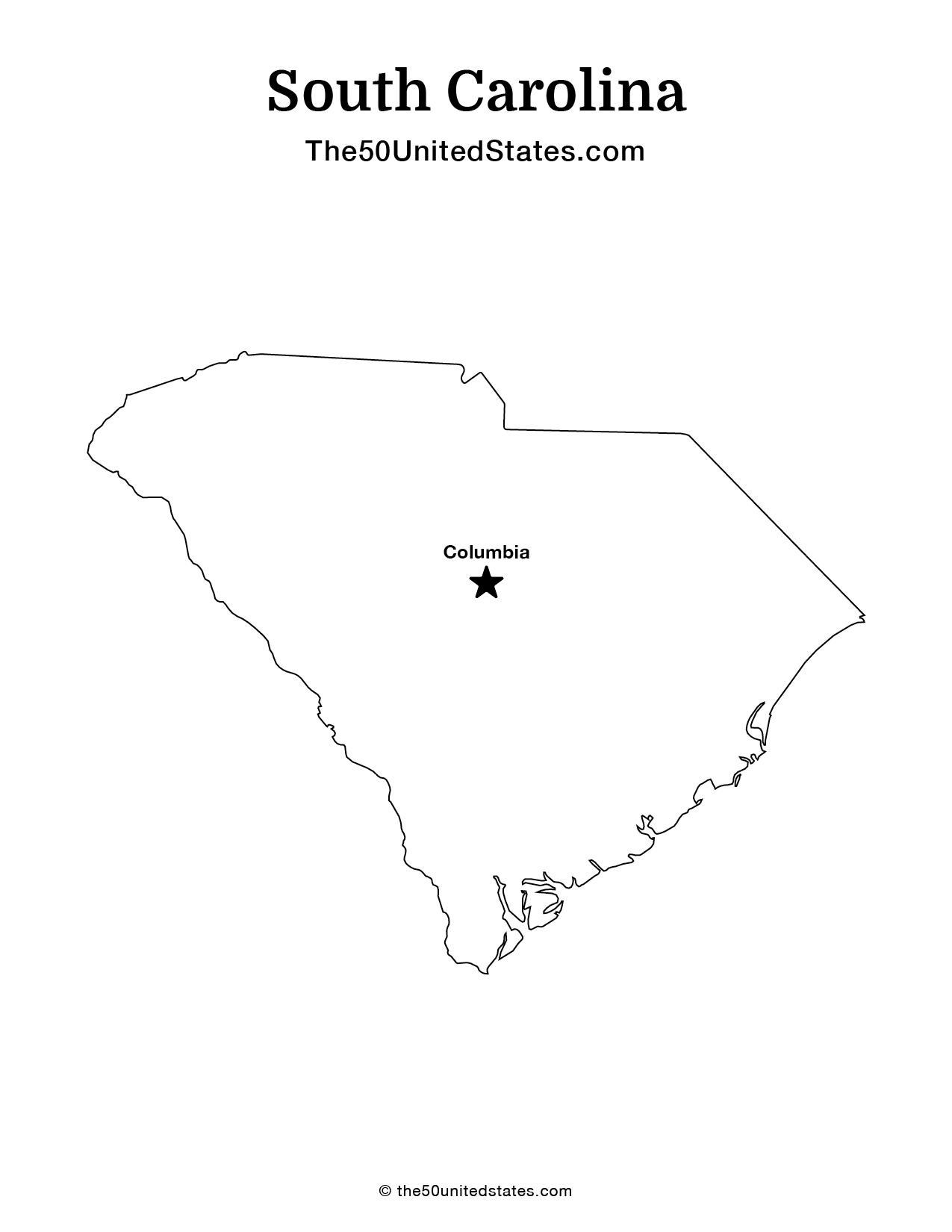 Map of South Carolina with Capital (Labeled)