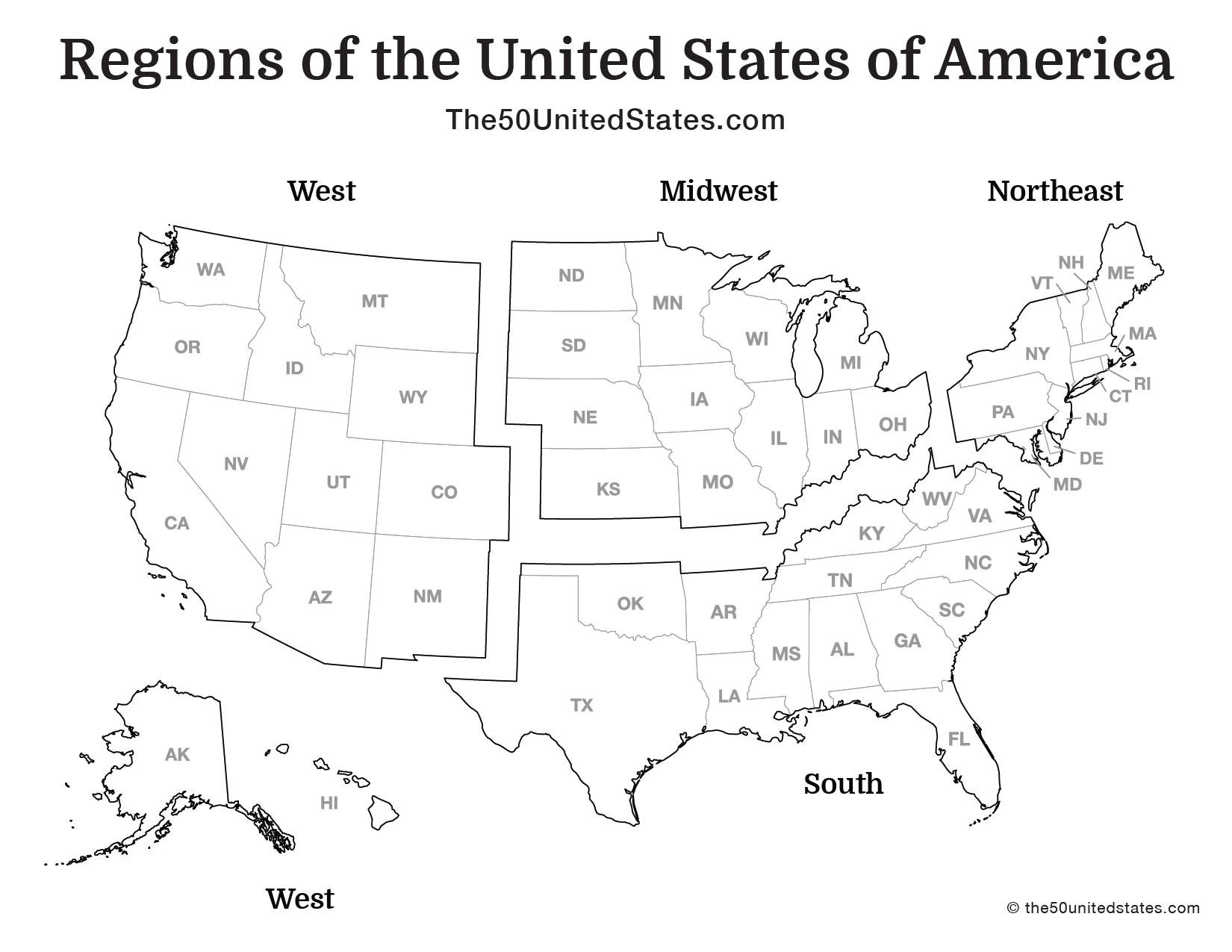 Map of United States with Regions