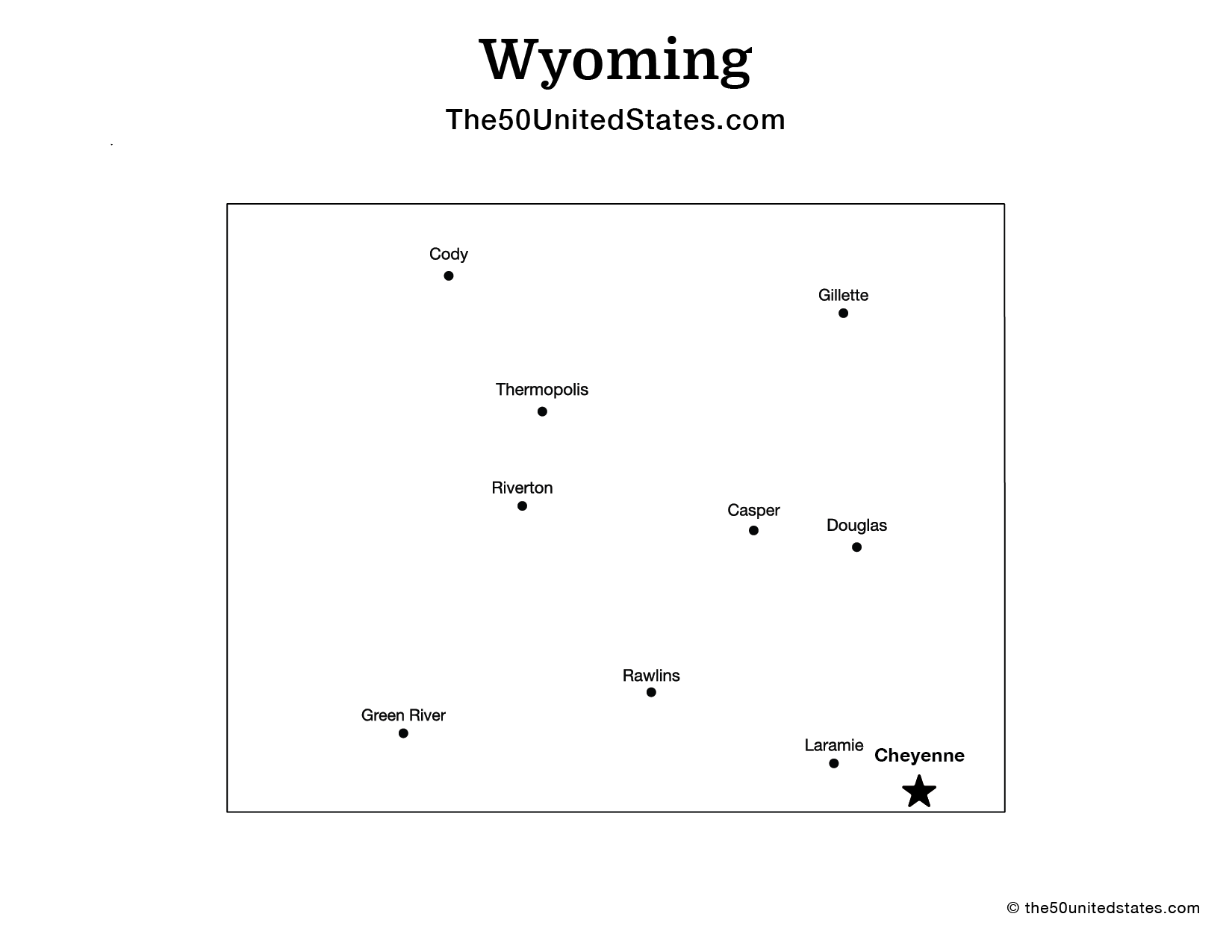Map of Wyoming with Cities (Labeled)